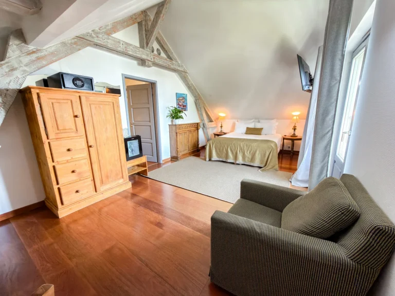 Coin salon avec fauteuil dans la chambre familiale